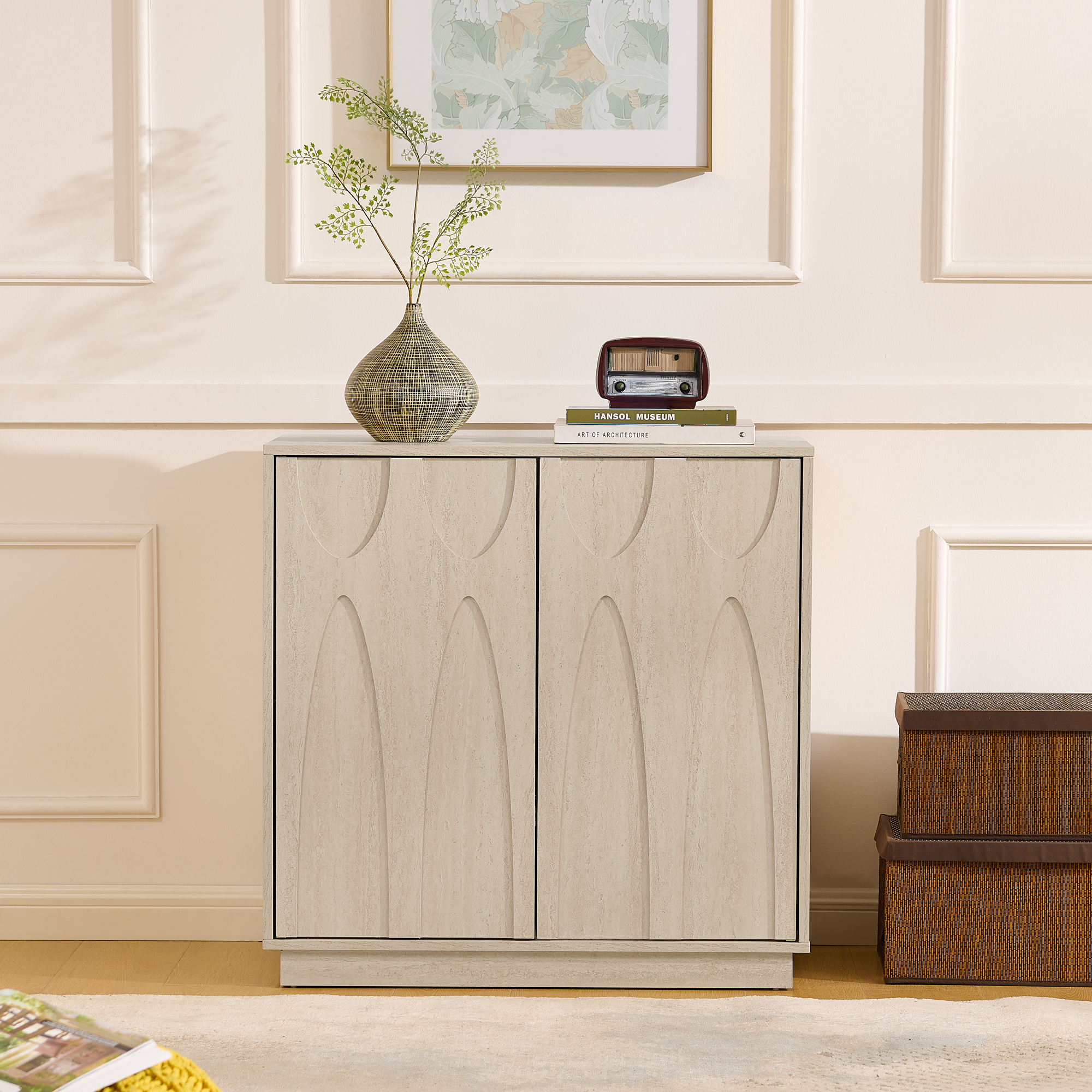 Floor-standing cabinet, sideboard, freestanding self-service locker, with an embedded design, featuring two cabinet doors and adjustable shelves Suitable for living rooms, entryways, and hallways